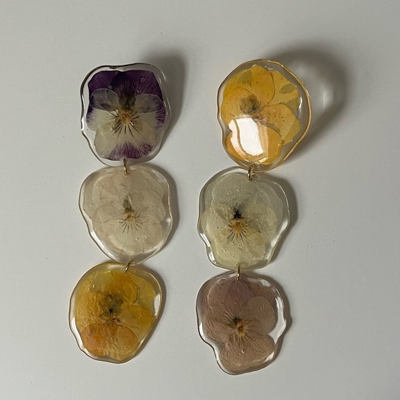 Unique Australian Made Pansies Statement Resin Earrings - Picture 2 of 5